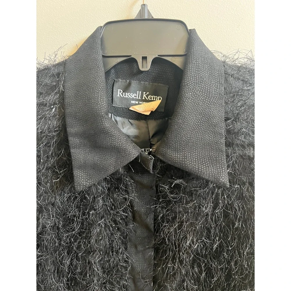 Vintage 90s Russell Kemp New York Black Fringe Textured Jacket Blazer Women 10 - Picture 2 of 11
